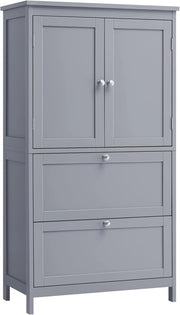 VASAGLE Mobile da Bagno, Mobiletto da Bagno, Credenza da Cucina, Armadietto con 2 Cassetti e 2 Ante, Ripiano Regolabile, 30 x 60 x 110 cm, Grigio Tortora BBC551G02