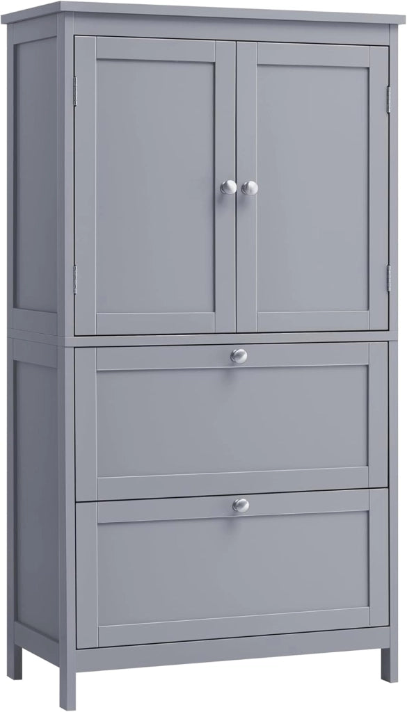 VASAGLE Mobile da Bagno, Mobiletto da Bagno, Credenza da Cucina, Armadietto con 2 Cassetti e 2 Ante, Ripiano Regolabile, 30 x 60 x 110 cm, Grigio Tortora BBC551G02