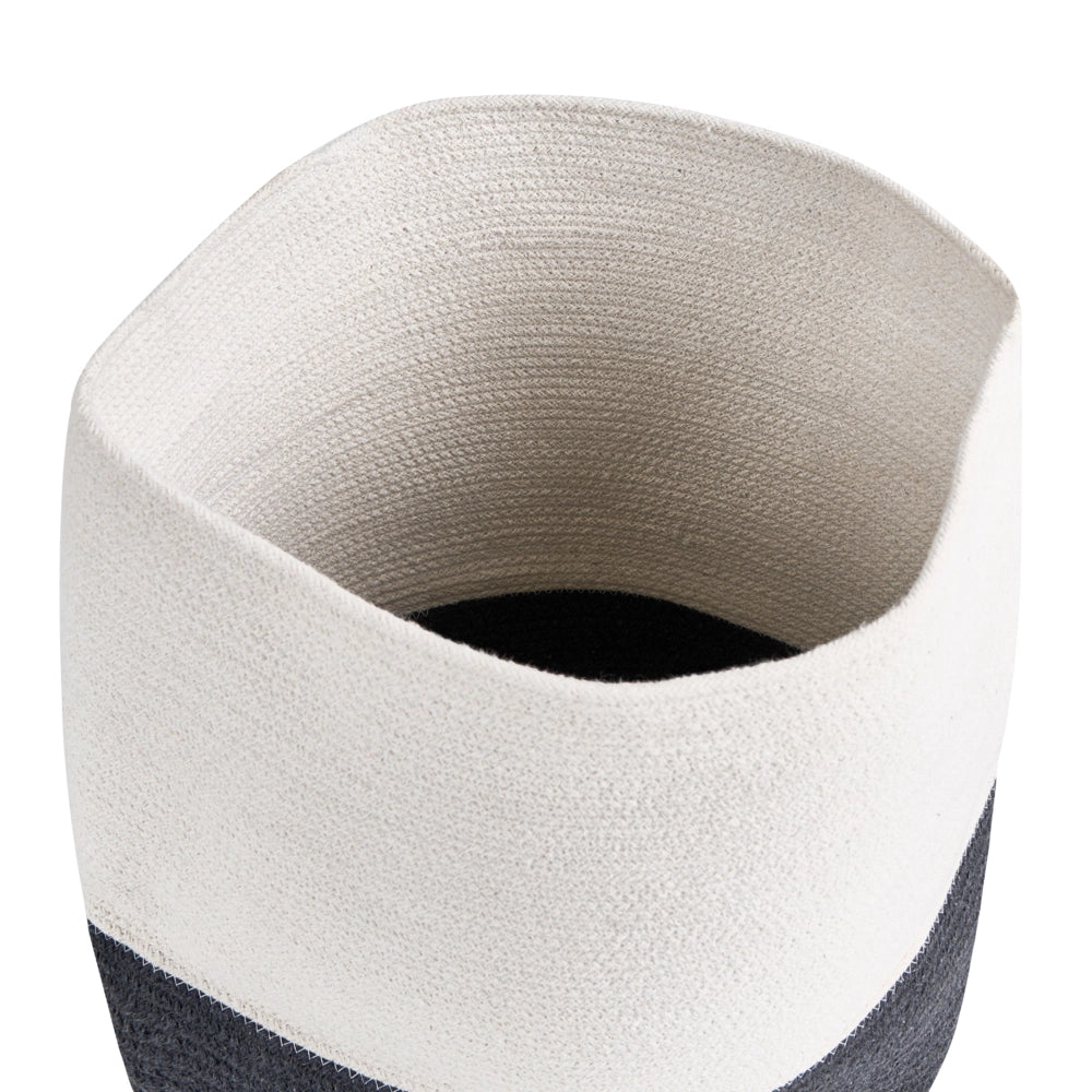 Cesto portaoggetti in cotone grigio bianco con coperchio, cesto per la biancheria, accessori in stile boho