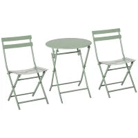 Set da Giardino 3 Pezzi Pieghevoli in Acciaio, 2 Sedie 42x50x81 cm e Tavolino Ø60x71 cm, Verde