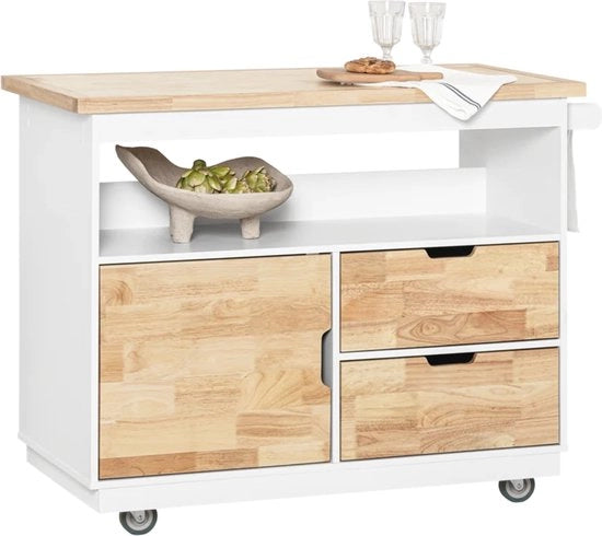 Carrello da Cucina - Isola Cucina - Trolley di Stoccaggio - Servizio - Colore Marrone - Bianco - Legno - MDF - 119 x 55 x 90 cm