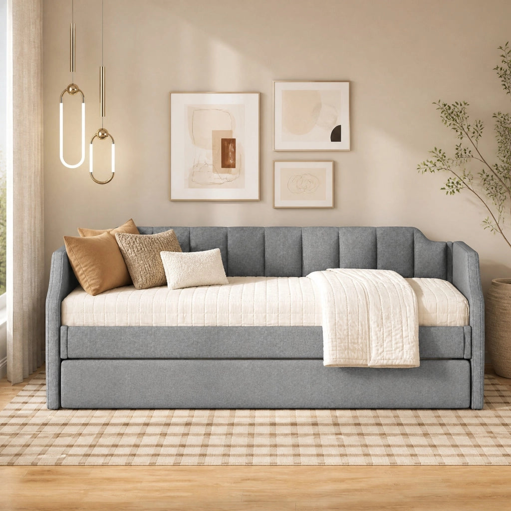Letto imbottito estraibile grigio 90 x 200 cm con letto ospiti