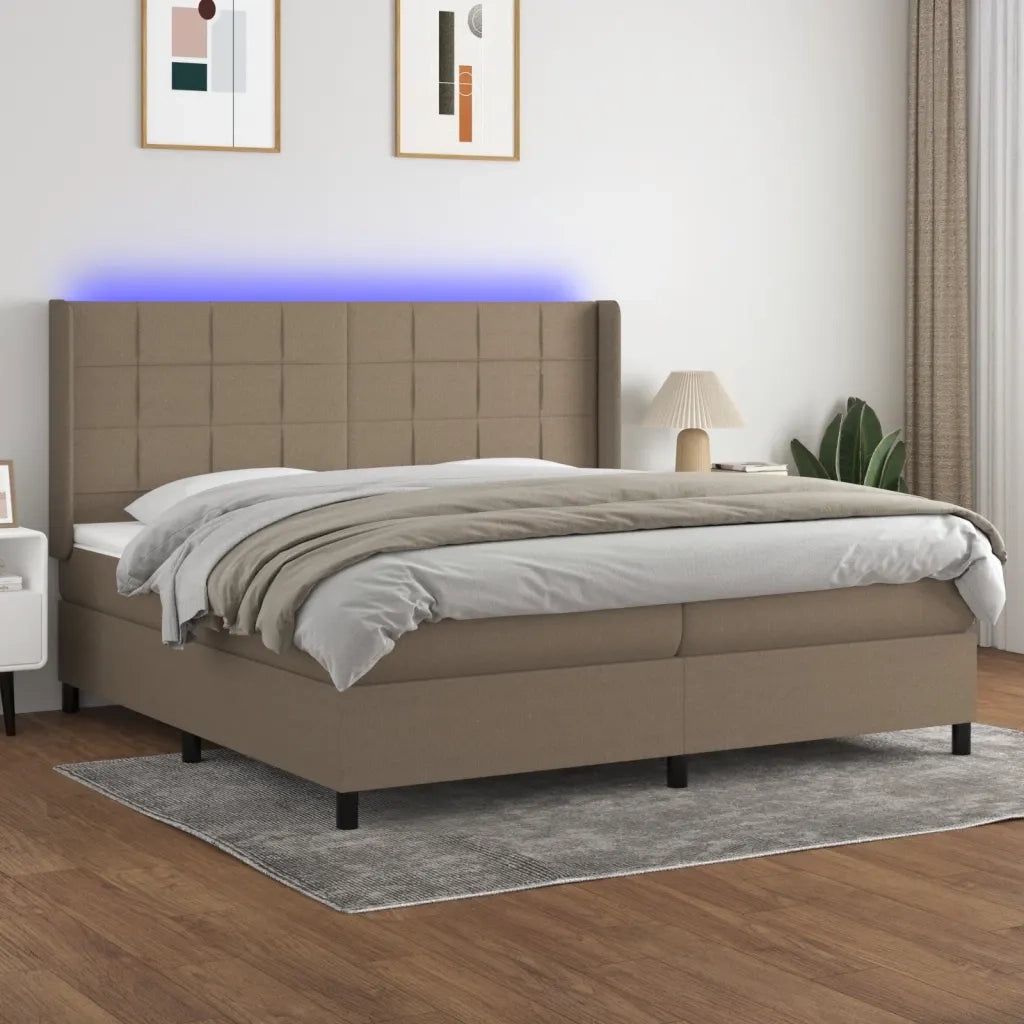 Letto a Molle Materasso e LED tortora 200x200cm in Tessuto 3138345