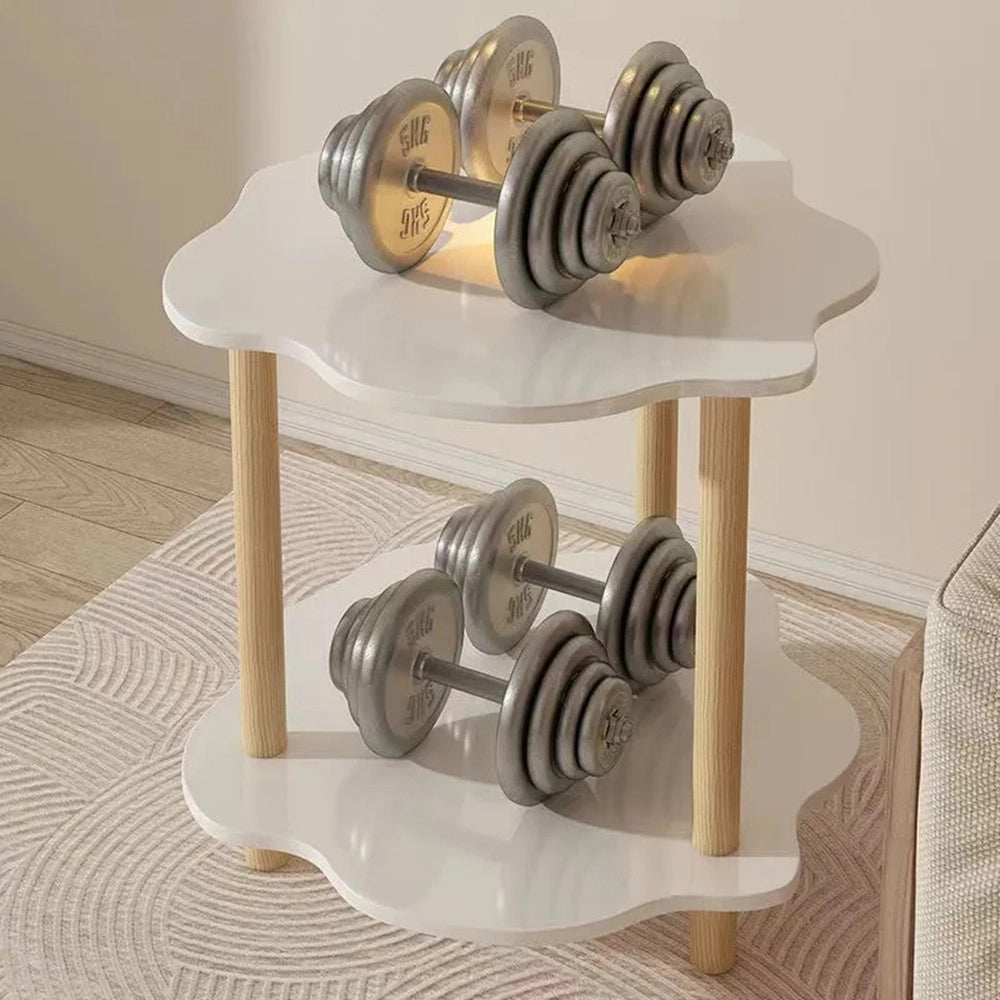 Trade Shop - Tavolino Con 2 Ripiani A Forma Di Nuvola Gambe In Legno Elegante Portaoggetti Soggiorno -