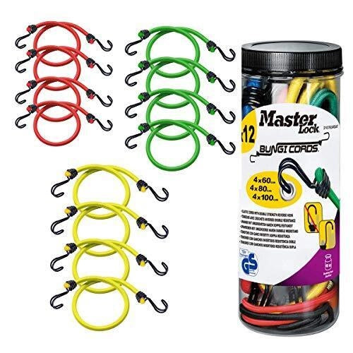 Master Lock MLK3107E Cavi Elastici con Ganci Twin Wire Set 12 Pezzi 60 80 100 cm Carico Max 40 Kg