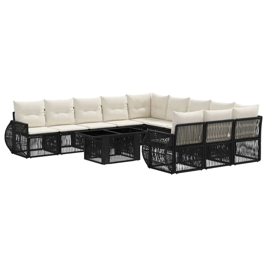 Set Divano da Giardino 12 pz Nero e Bianco Crema polyrattan 3437008
