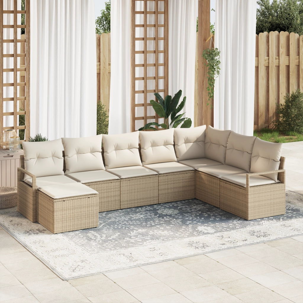 Set di Divani da Giardino  8 Pezzi con Cuscini Beige Rattan