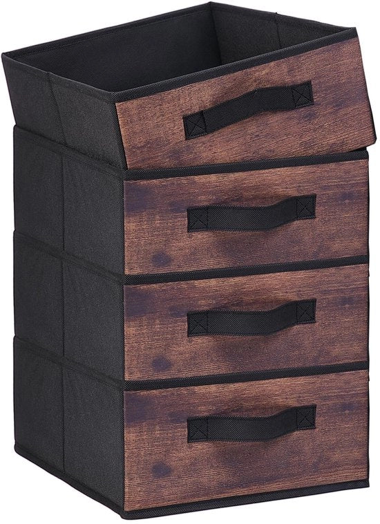 Set di 4 contenitori di stoccaggio in tessuto pieghevole, organizzatore di cassetti per abbigliamento, intimo, ecc. (disegno a stampo di legno)