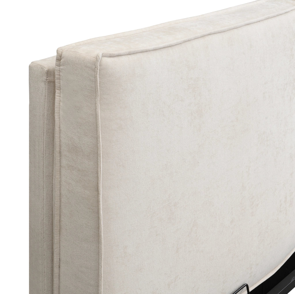 Letto imbottito 180x200 cm con testiera imbottita e rete in chenille beige