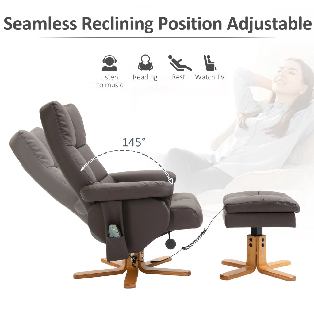 Poltrona Relax Massaggiante Girevole con Poggiapiedi ¨C Zephmum ¨C Marrone in Similpelle