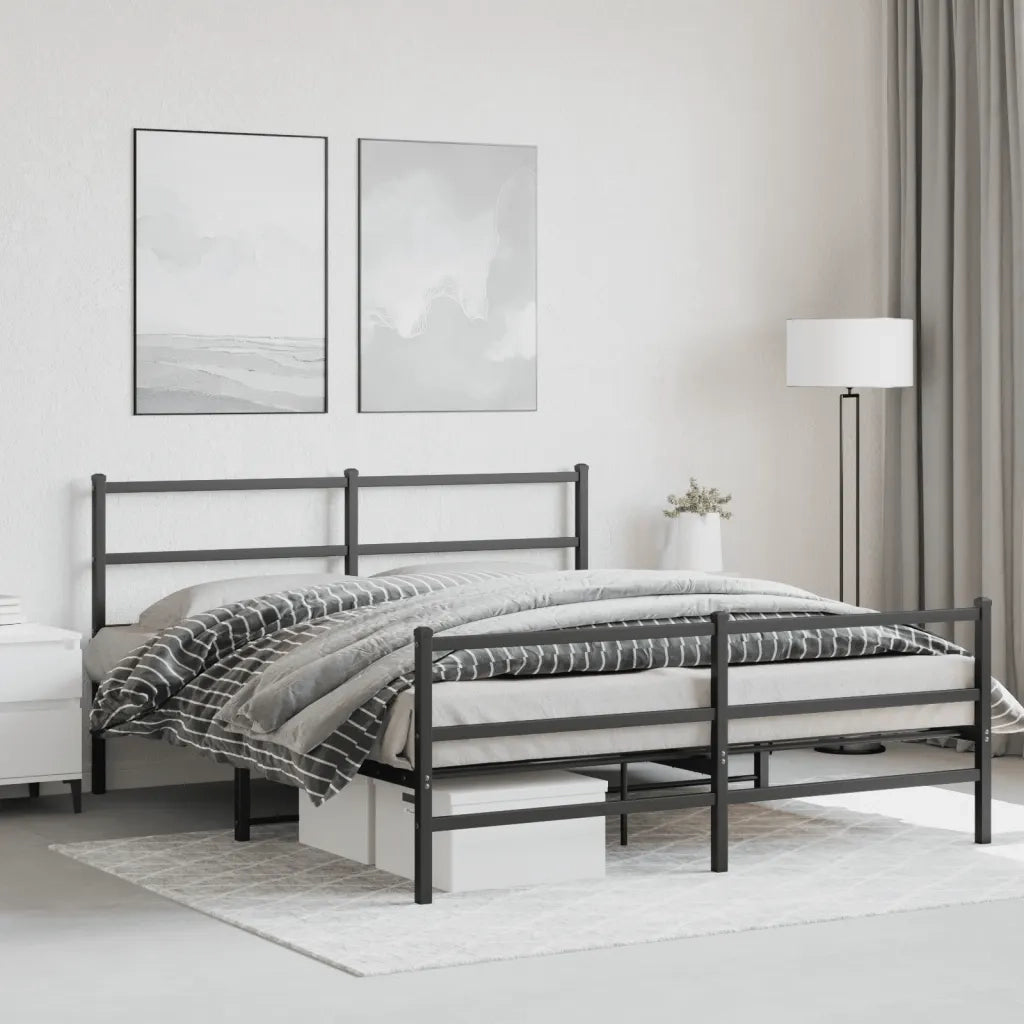 Giroletto con Testiera e Pediera Metallo Nero 150x200 cm 355385