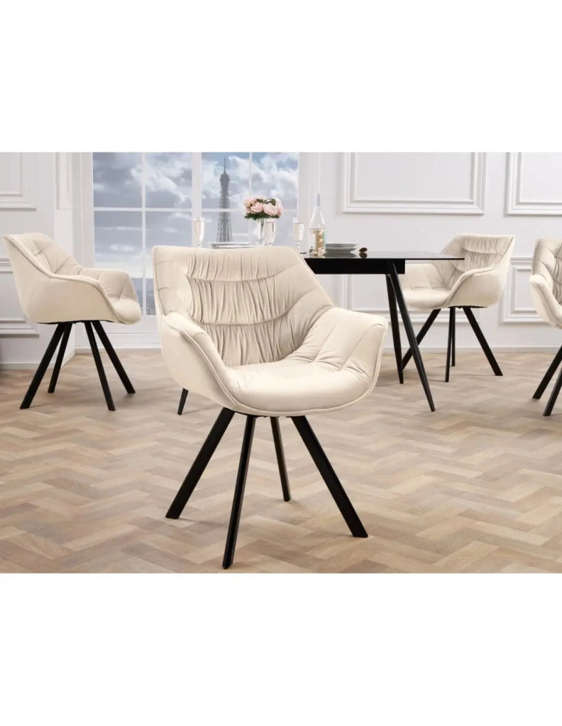 Set di 2 sedie design COMFY girevoli a 180° in velluto beige champagne e piedi neri
