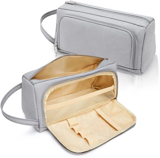Etui grande con 2 compartimenti, organizzatore per etui, attrezzature scolastiche, grande organizzatore per attrezzature ufficiali con maniglie per ragazze, studentesse, adolescenti e adulti, grigio, 22 x 11 x 9 cm