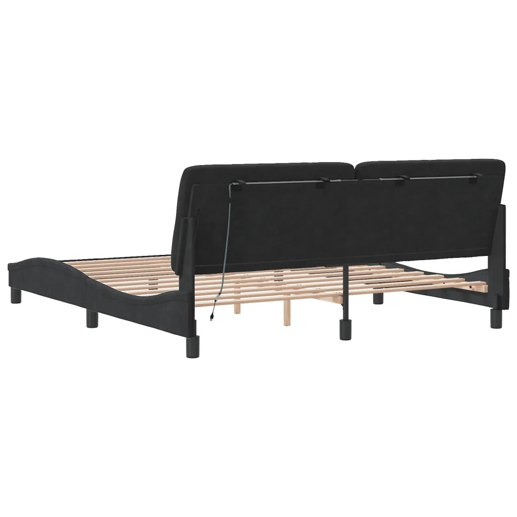 Giroletto con LED senza Materasso-Struttura Letto Nero 180x200 cm in Velluto