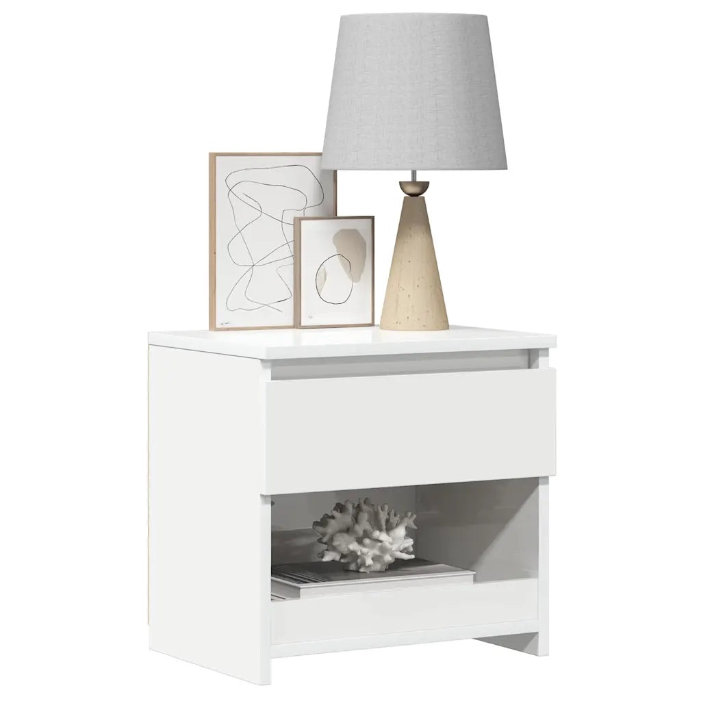Set di 2 Comodini | Armadio da Notte | Mobiletto da notte Bianco Lucido 40x30x39 cm in Legno Multistrato