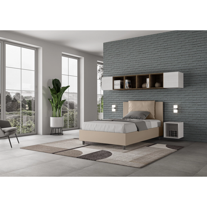 Letto imbottito 1 piazza e mezza 120x210 cm Antea - Similpelle,Tortora,Con rete