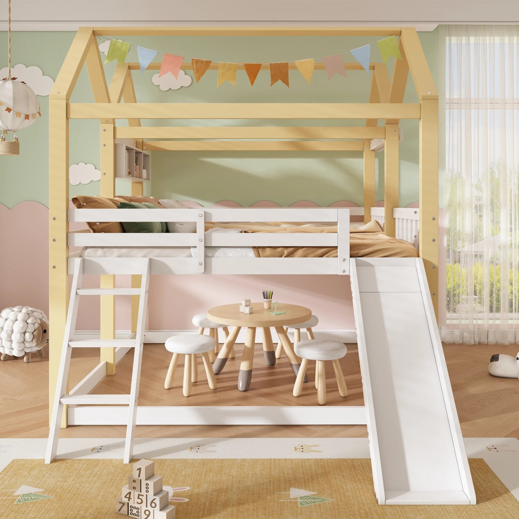 letto a castello in legno bianco e naturale 90 x 200 cm