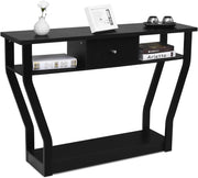 Tavolo Consolle, a 3 Ripiani, Stretto e Compatto, Cassetto con Manico, Console per Soggiorno, Salotto, Ingresso, Portata di 60 kg, 120x30x81cm, 3 Colori (Nero)