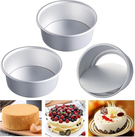 Set di forme per torta a forma rotonda con fondo rimovibile in alluminio, antiaderente (6 pollici - 3 pezzi)