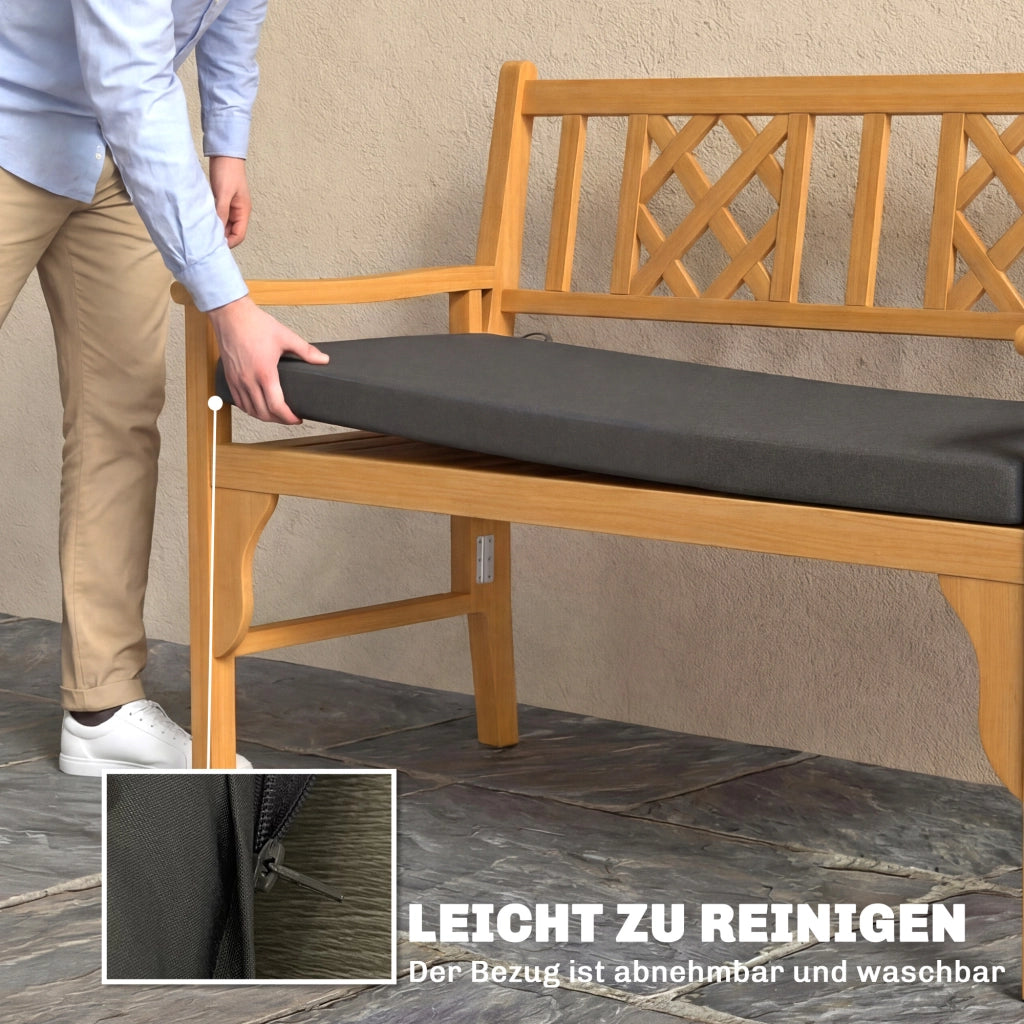 Cuscino impermeabile per panche; cuscino per sedili esterno con copertura rimovibile e cinghie di fissaggio per giardino e terrazza; 110 x 46 cm; grigio scuro