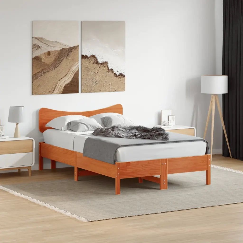 Testiera | Testata Marrone Cera 135 cm in Legno Massello di Pino