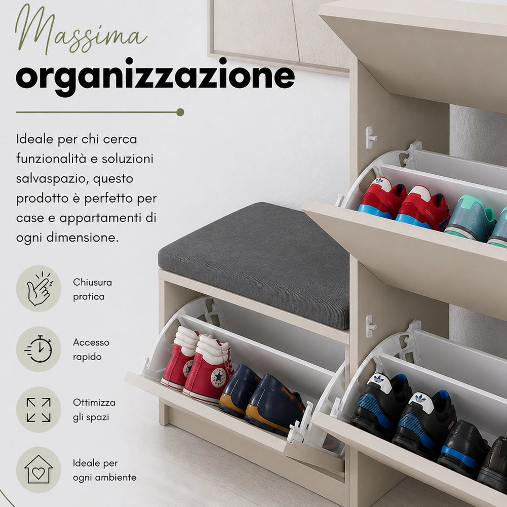 Scarpiera Salvaspazio 3 Ante Mobile Portascarpe 105x118,5 cm Multiuso Sabbia
