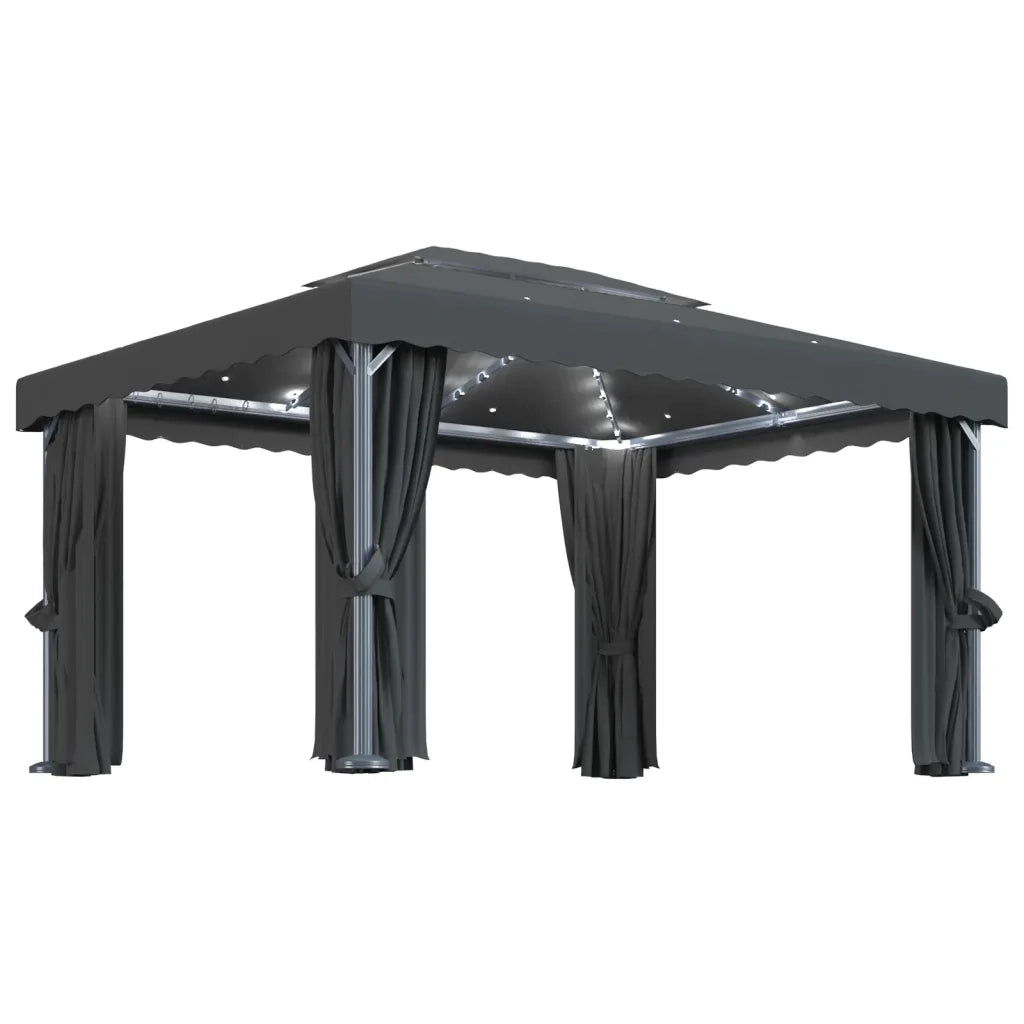 Gazebo con Tende e Stringa di Luci LED 4x3 m Antracite 3070355