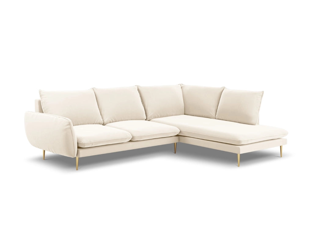 Cosmopolitan Design - Divano angolare destro "Vienna" 6 posti in velluto beige chiaro 