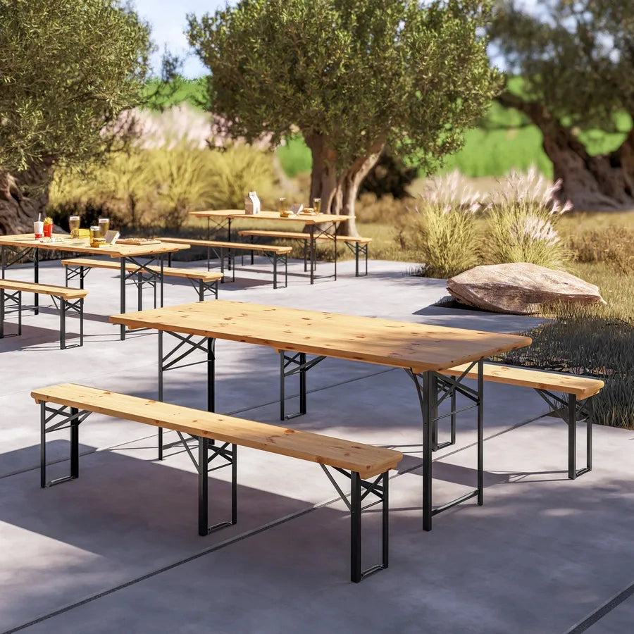 Set Birreria 220×80 cm in Legno e Metallo con panche