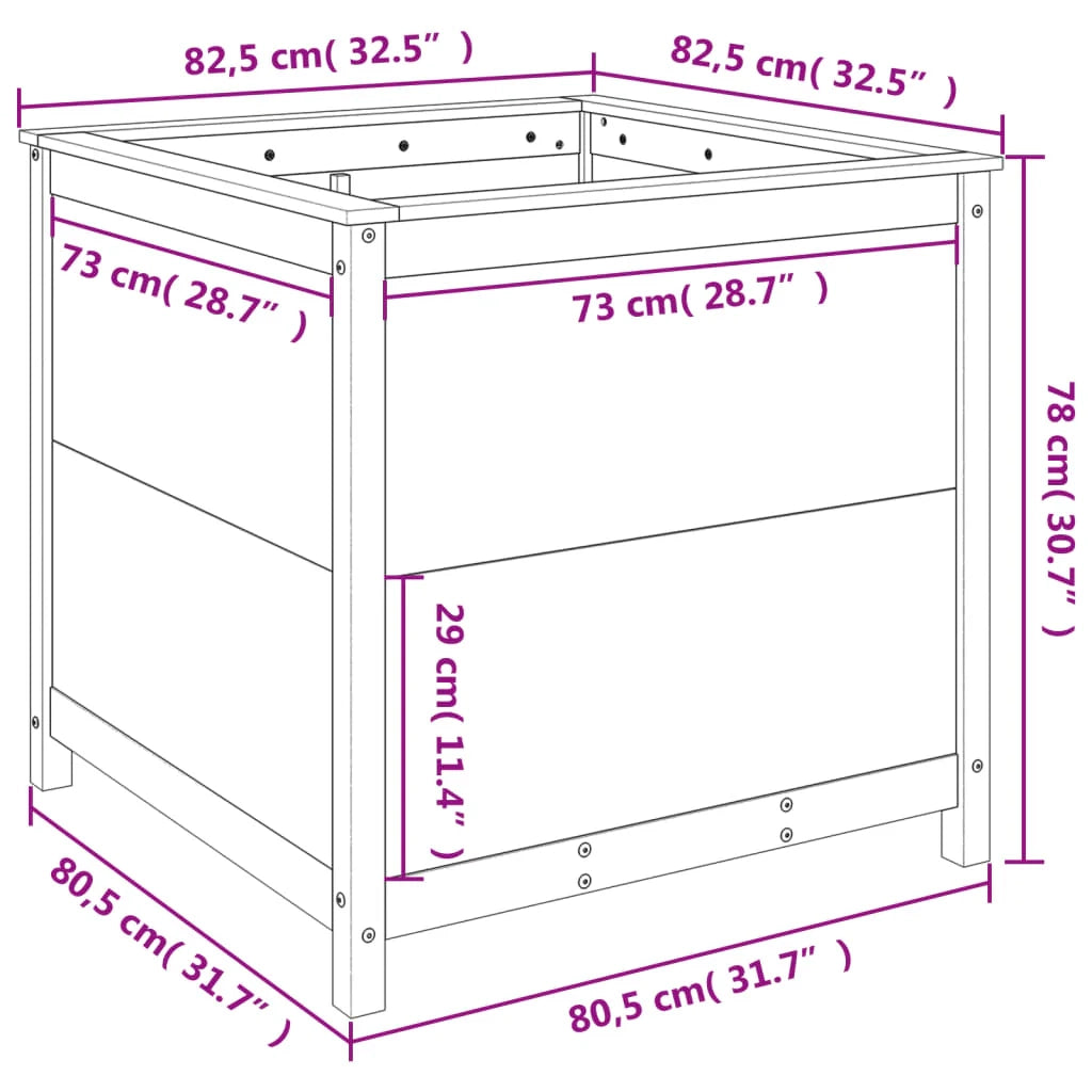 Fioriera rialzata per piante e fiori terrazza giardino 82,5 x 82,5 x 78 cm legno massello di pino bianco 02_0037949