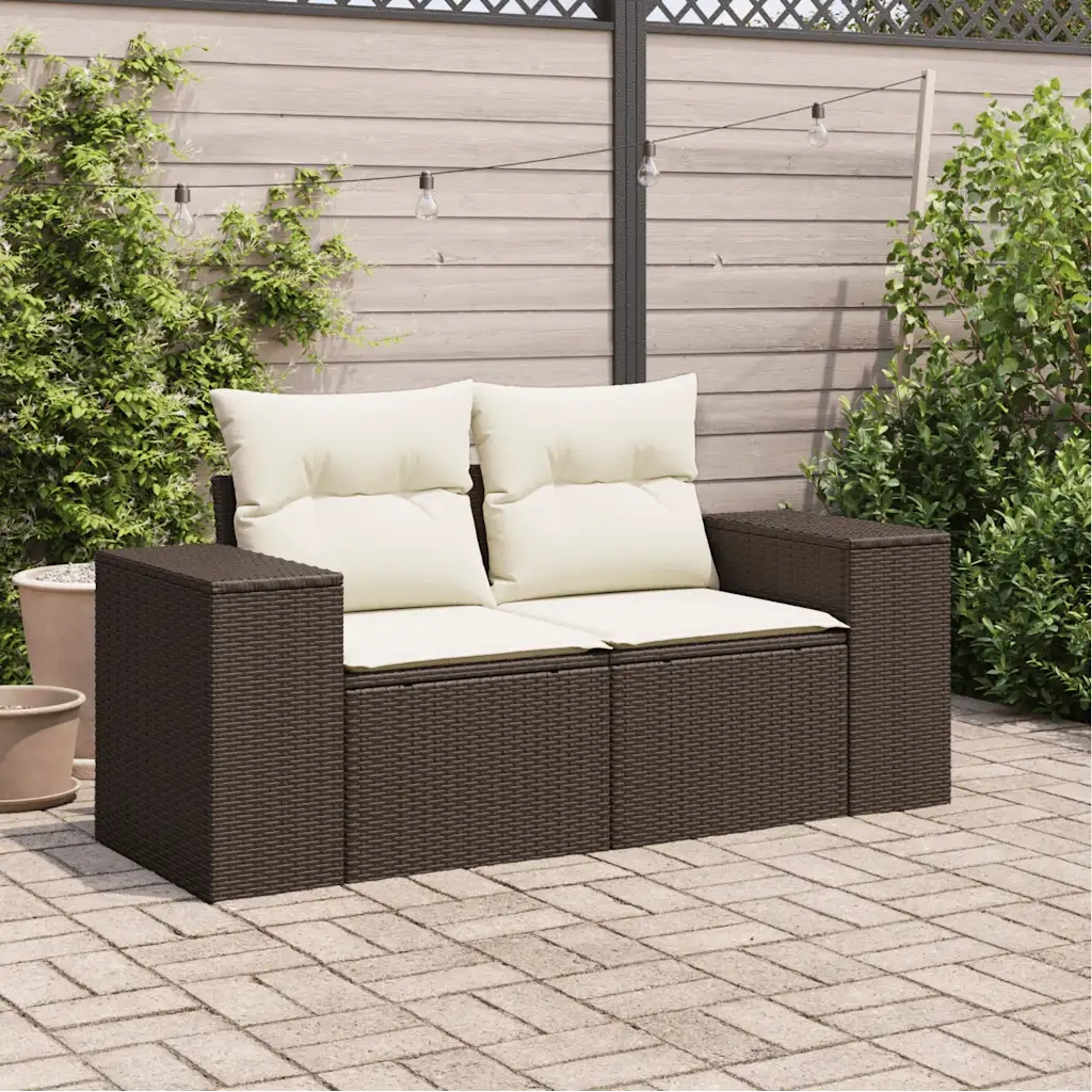 Divano da Giardino a 2 Posti con Cuscini-Sofa da Giardino-Divano da esterno in Polyrattan Marrone 588489