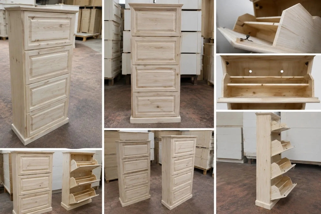 Scarpiera classica in legno 4  ribalte grezzo l.80 p.30 h.170 (1220) - Mobili 2G