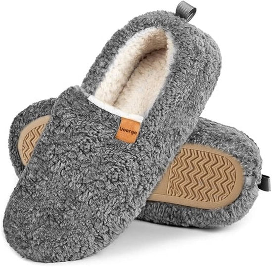 Pantofole da Inverno per Donna con Piuma di Traeggi e Schiuma di Supporto - Grigio/Rosso