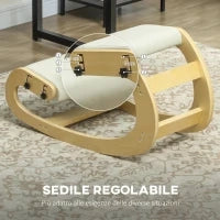 Sedia Inginocchiatoio Regolabile in 6 Posizioni, in Tessuto Effetto Lino e Legno di Betulla, 55x85x55 cm, Crema
