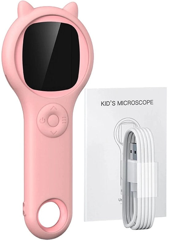 Microscopio portatile per bambini - 8 LED - 500x - 7 x 5 x 17 cm - colore rosa.