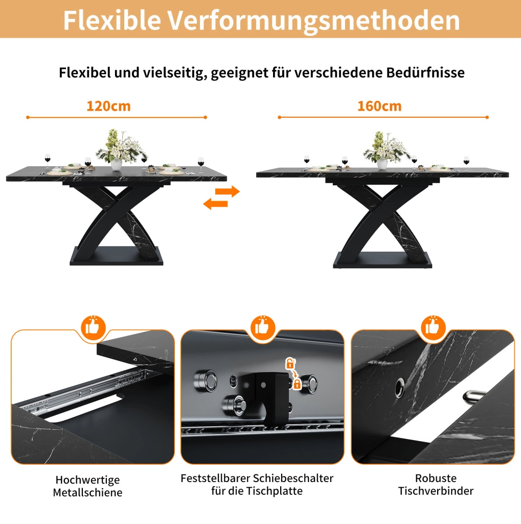 Tavolo da pranzo allungabile nero in MDF e metallo 120-160 cm