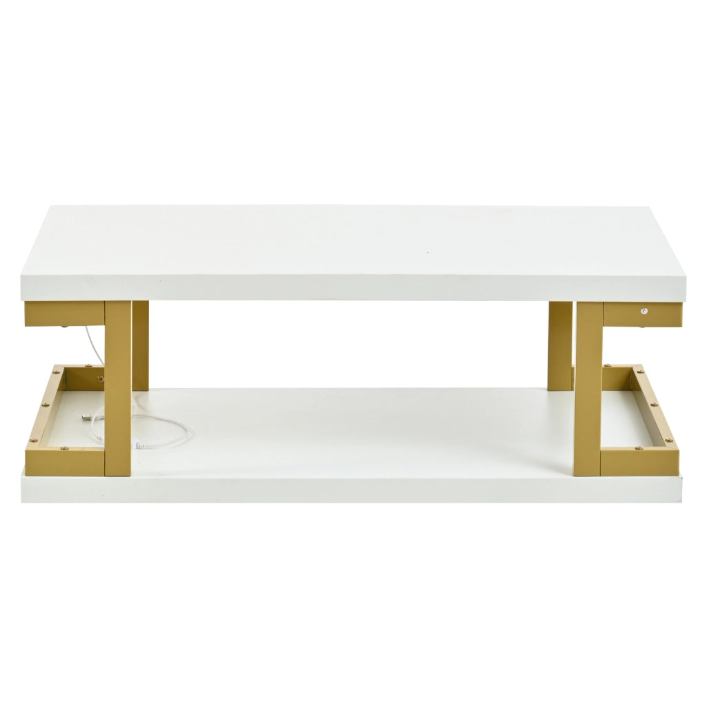 Tavolino da salotto rettangolare con LED; ripiano aperto e portata 50 kg per soggiorno 100 × 50 × 37;5 cm