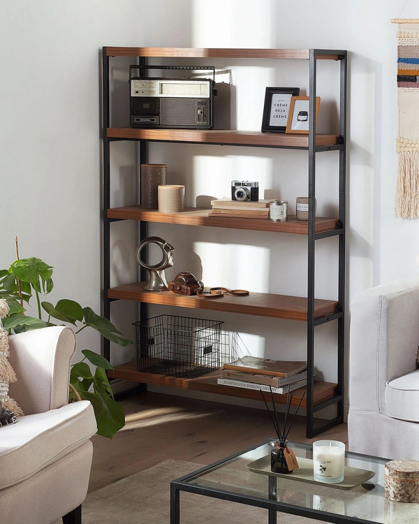 Libreria in Legno Scuro e Nero 155 x 100 cm Struttura in Metallo Industriale