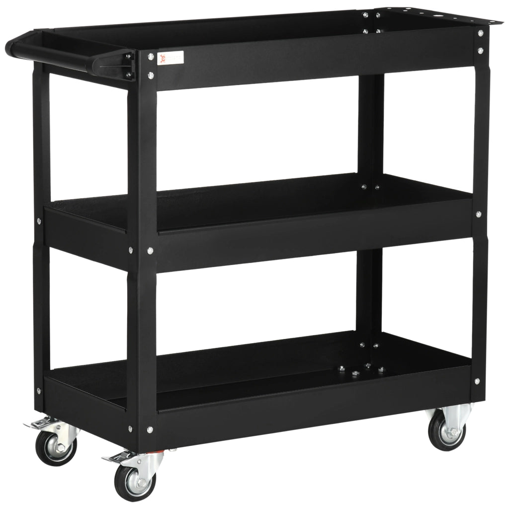 Carrello da officina in acciaio a 3 ripiani con ruote e maniglia, portata 150 kg, nero