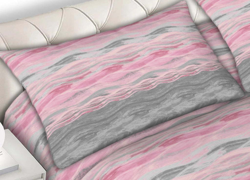 Completo Lenzuola Matrimoniale 100% Cotone Made Italy Disegno Pretty - 1 Piazza Singolo - Rosa