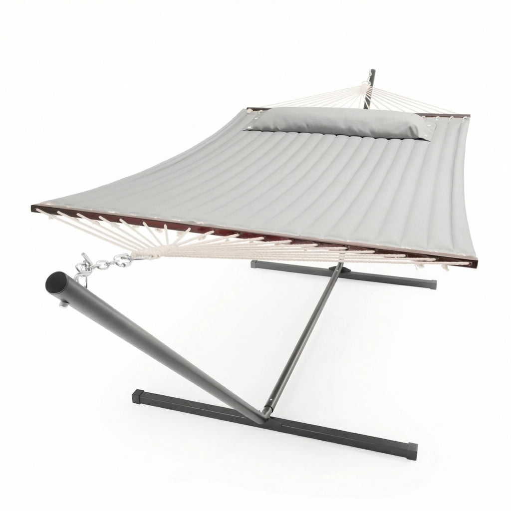 Amaca Matrimoniale Da Esterno Con Supporto Tubolare In Acciaio Tessuto Resistente E Traspirante Perfetta Per Relax In Giardino Veranda Terrazzo Balcone E Piscina 350 x 120 Cm Grigio