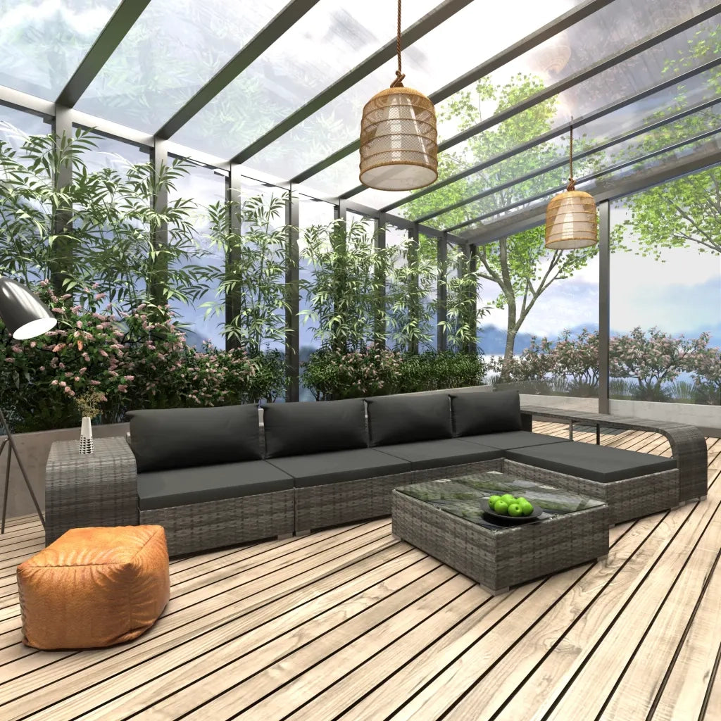 Set Divani da Giardino 8 pz con Cuscini in Polyrattan Grigio 48313
