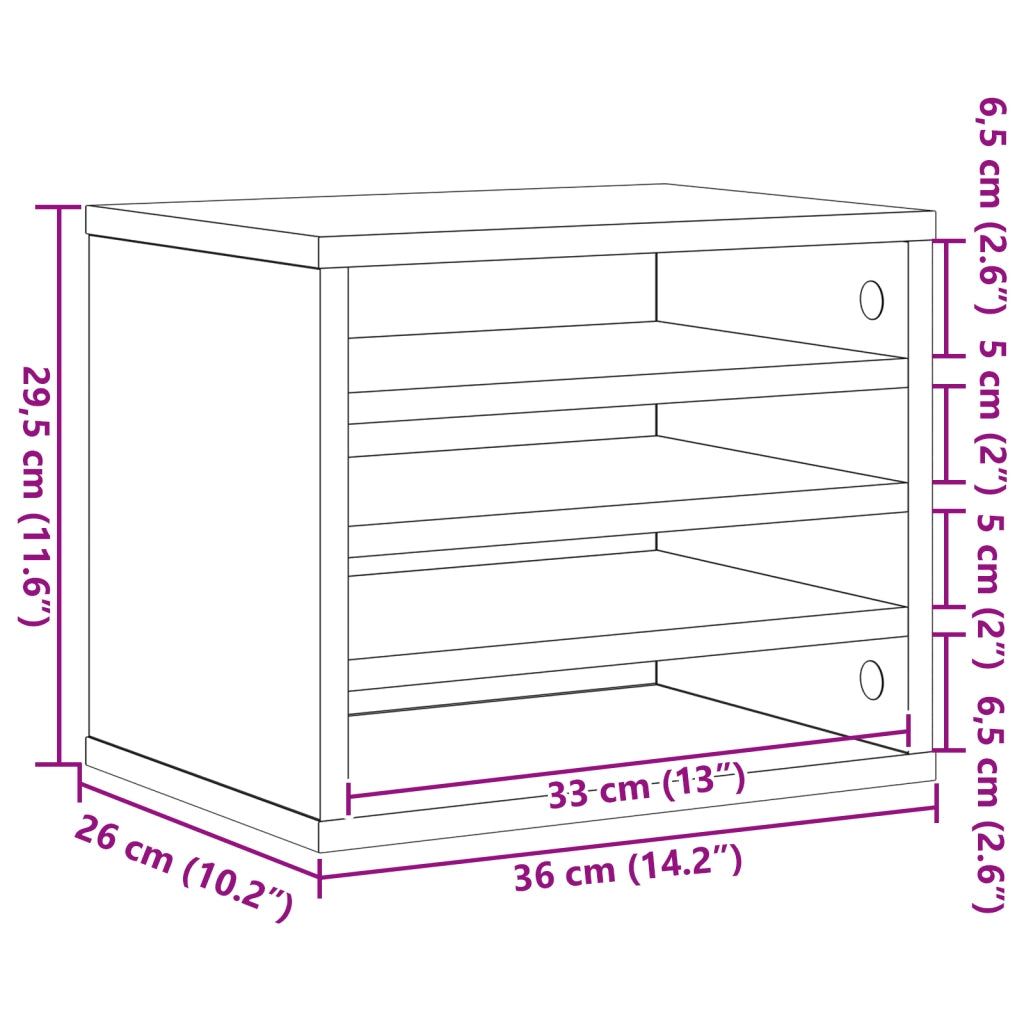 Organizzatore da Scrivania Rovere Nero 36x26x29.5 cm Legno Ingegnerizzato