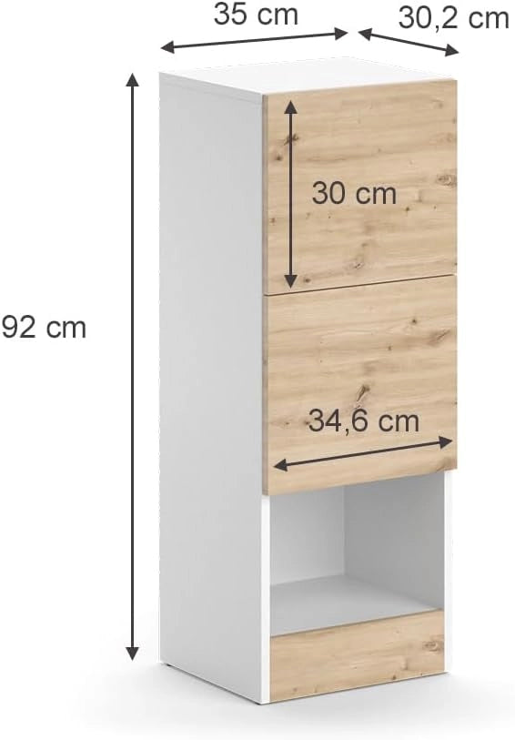 Mobiletto bagno Alf, Bianco, 35 x 92 cm con 2 cassetti, per riporre risparmiando spazio sopra la lavatrice