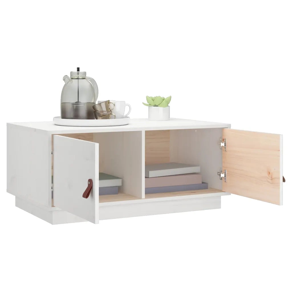 Tavolino da Salotto Bianco 80x50x35cm in Legno Massello di Pino 818251