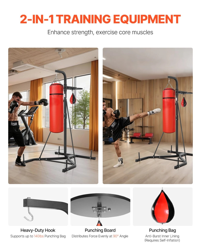 Supporto per sacco da boxe regolabile, struttura da allenamento per casa con base appesantita, carico 65 kg, nero, 132x114x201 cm