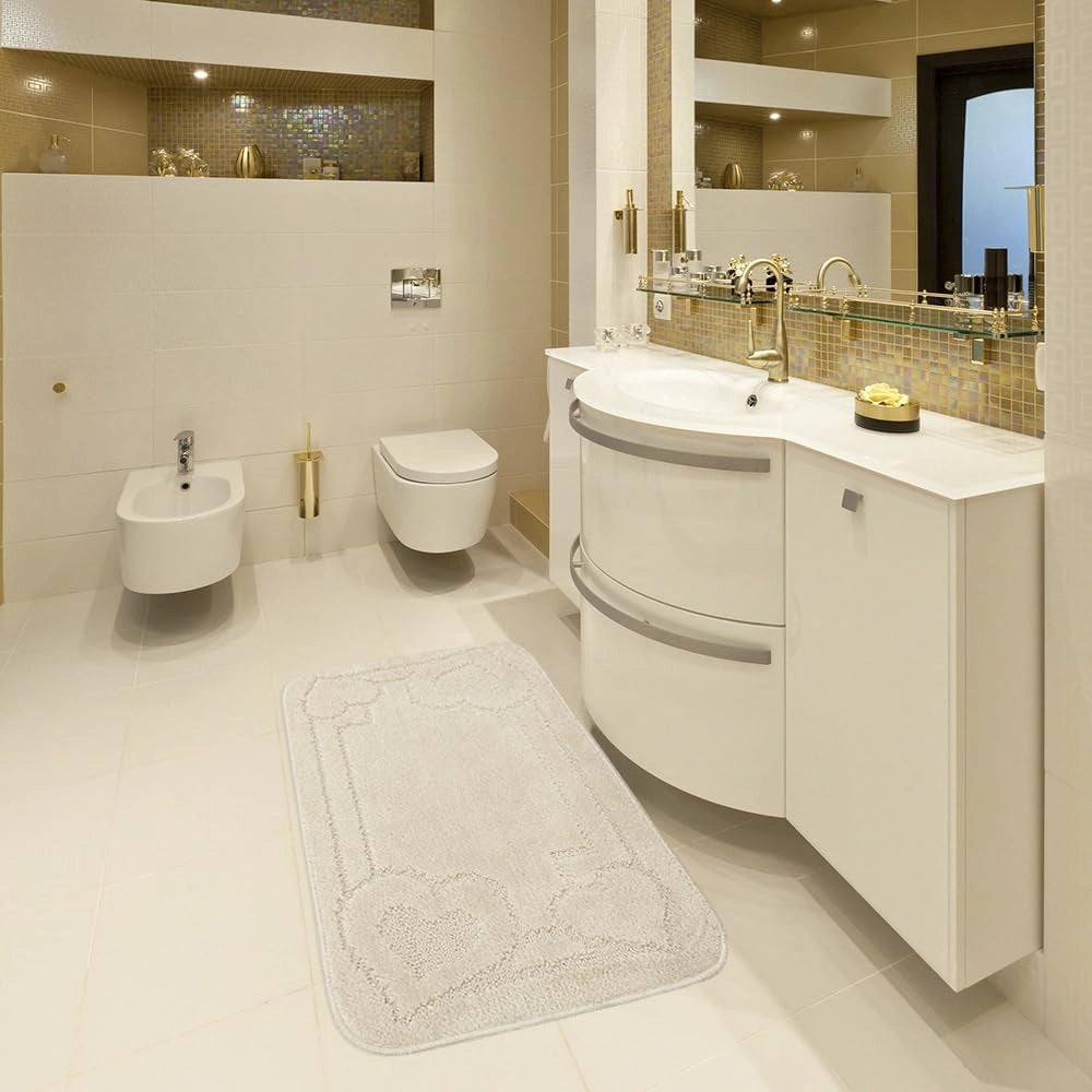 Tappeto Bagno 50x110 cm Tinta Unita Antiscivolo Assorbente Camera Letto Made In Italy Beige