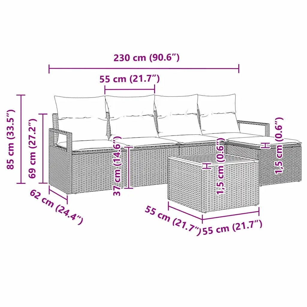 Set Divano da Giardino con cuscino 6 pcs Beige polyrattan 3347693