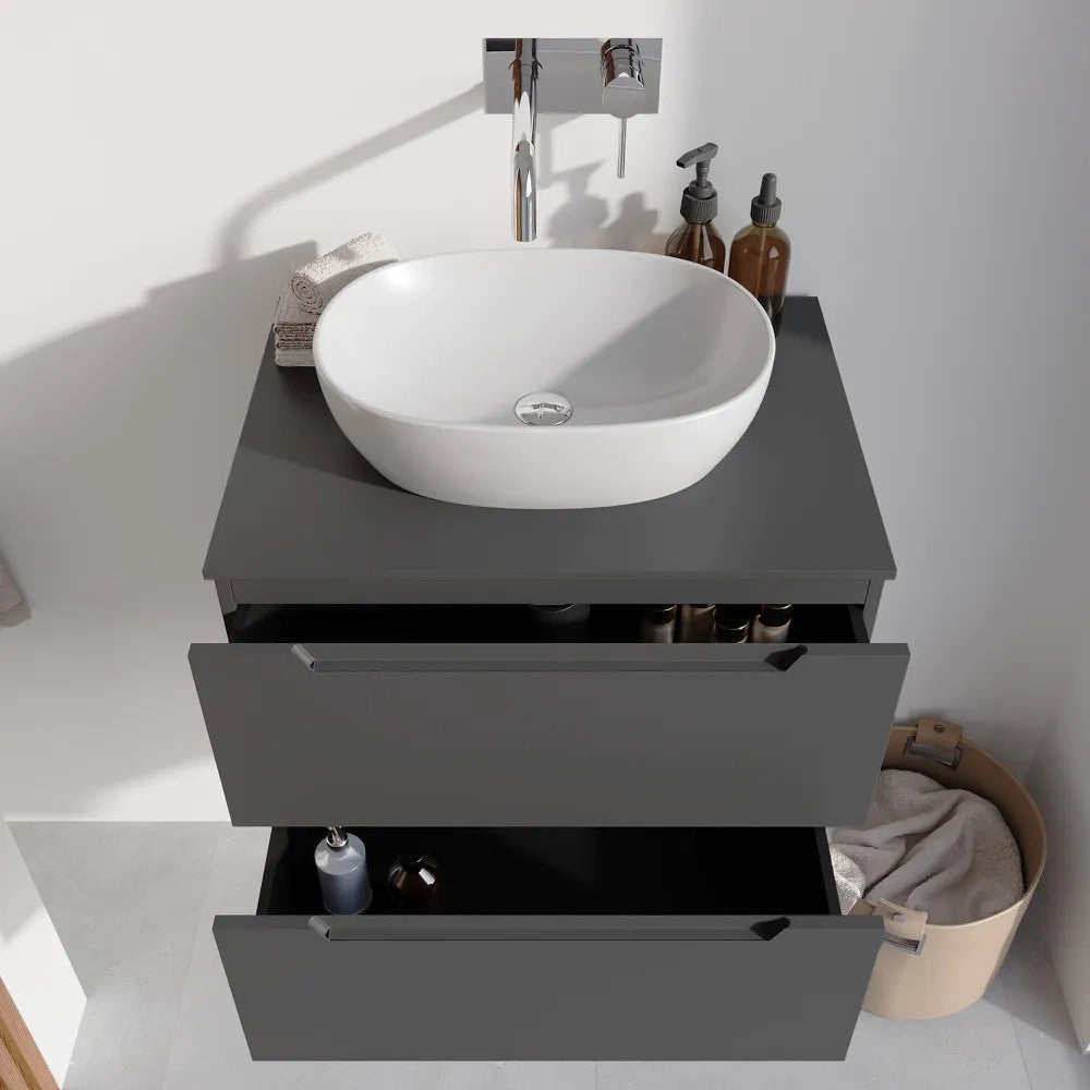 Mobile bagno sospeso 70cm grigio opaco due cassetti soft-close con top | Bako