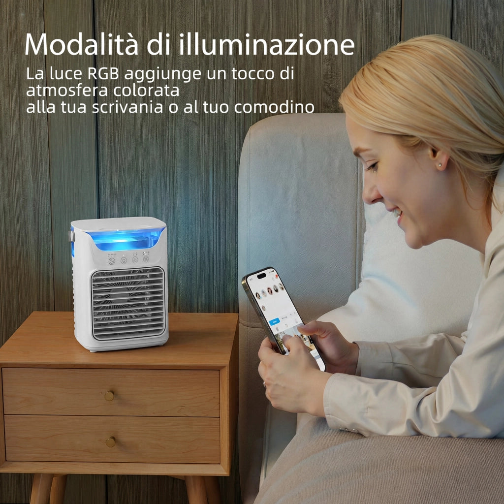 Ventilatore da Tavolo con 3 Velocità Luce RGB Funzione Nebulizzazione in ABS e PP Bianco